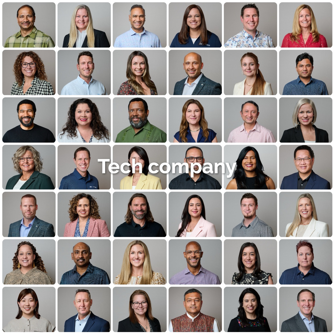 A corporate team headshot grid collage created in StudioFlows with company logo placement