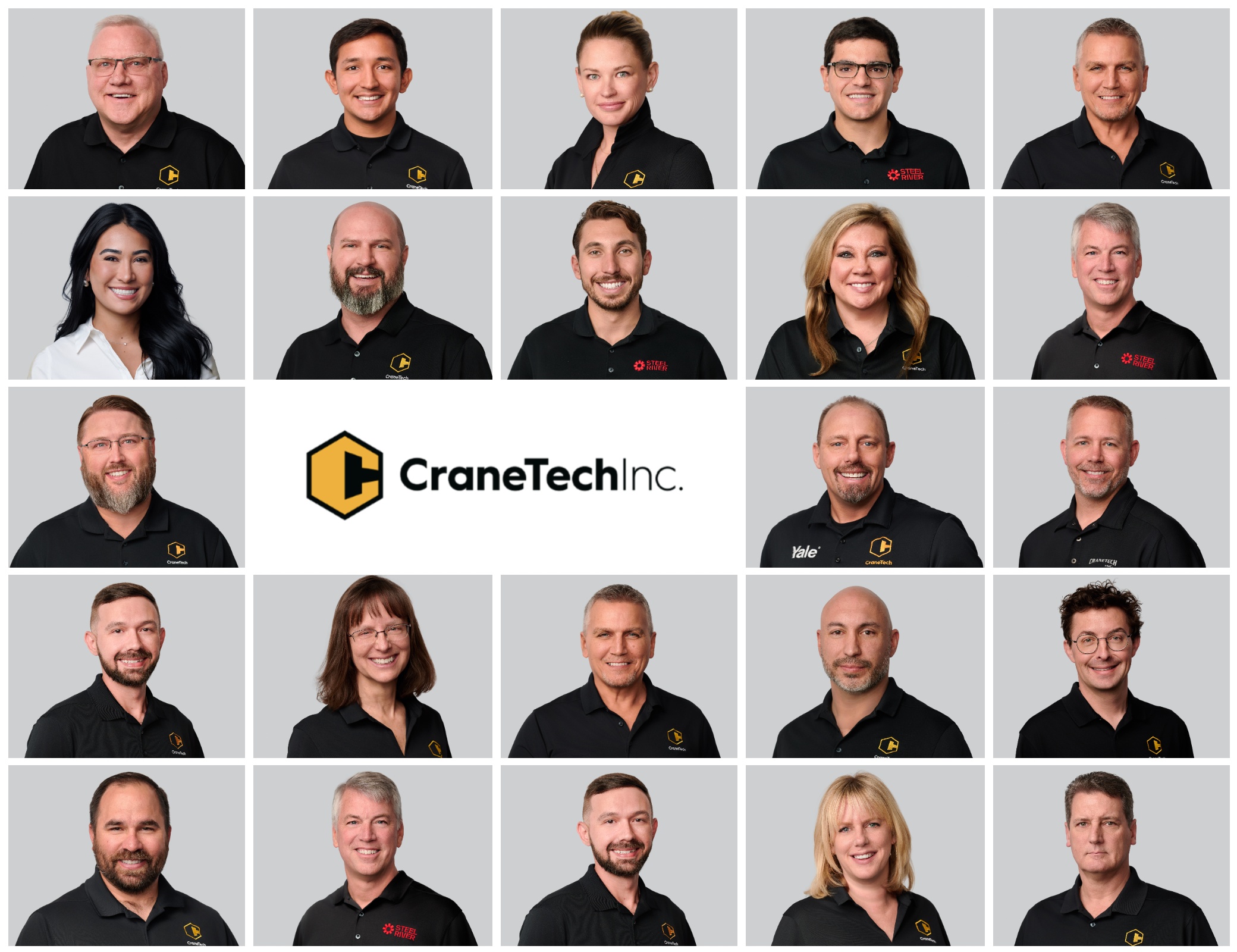 Corporate team headshots collage with logo